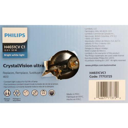CrystalVision Ultra Sealed Beam Headlight H4651 H4651CVC1 - packaging, back view