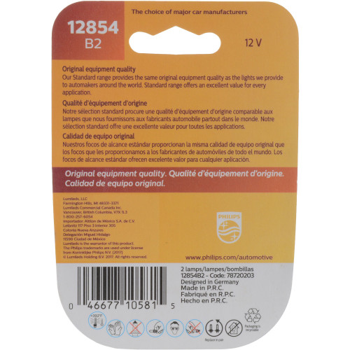 Standard Miniature Bulb 12854 (2 Pack) 12854B2 - packaging, back view