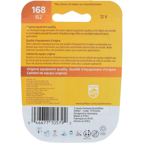 Standard Miniature Bulb 168 (2 Pack) 168B2 - packaging, back view
