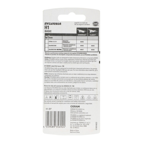 Basic Halogen Headlight Bulb H1 H1.BP - back view