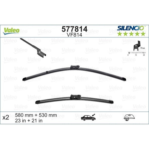 23 in / 21 in Silencio FlatBlade OE Wiper Blade Set 577814 - Direct Fit - front view