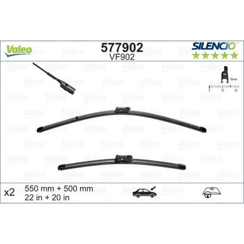 22 in / 20 in Silencio FlatBlade OE Wiper Blade Set 577902 - Direct Fit - front view