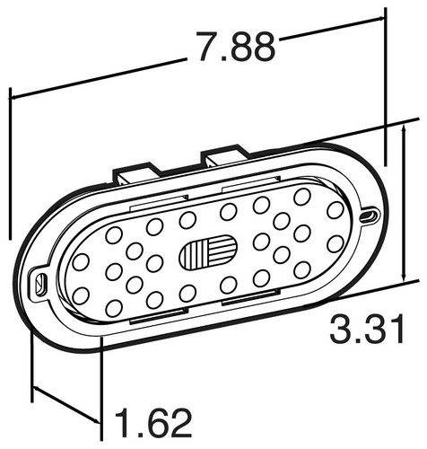 60 Series LED 2x6 in Oval Red Stop/Turn/Tail Light 60056R - front view