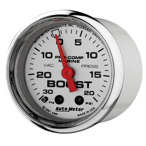 Autometer 2-1/16in 0-30HG/20PSI Vacuum/Boost Gauge Marine Chrome Ultra-Lite