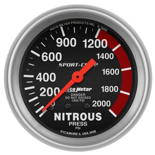 Autometer 2-5/8in 0-2000PSI Mechanical Nitrous Pressure Gauge Sport-Comp