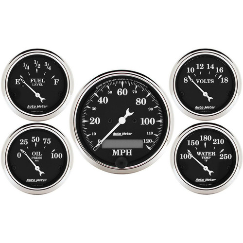 Autometer 3-1/8in/2-1/16in 5pc Electric Speedometer Kit Old Tyme Black