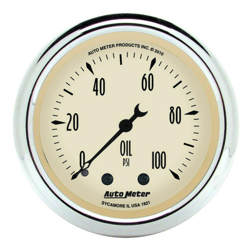 Autometer 52mm 0-100PSI Mechanical Oil Pressure Gauge Antique Beige