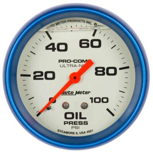 Autometer 2-5/8in 0-100PSI Mechanical Oil Pressure Gauge Ultra-Nite