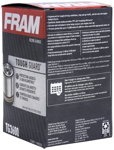 FRAM Engine Oil Filter TG3600 - packaging, back view