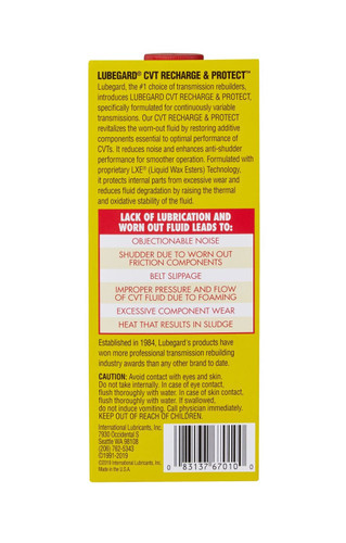Lubegard CVT Recharge & Protect Additive - 10 oz 67010 - back view