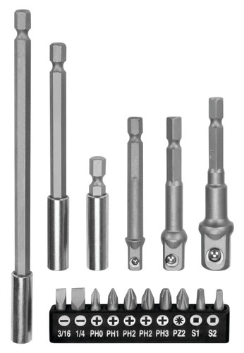 Performance Tool 16-Piece Drill Adapter & Bit Set 1523 - front view