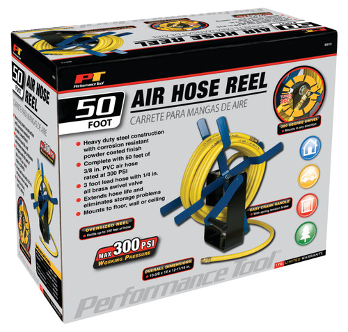 Performance Tool Air Hose Reel with 50 ft. Air Hose M610 - packaging