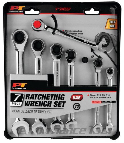 Performance Tool 7-Piece SAE Ratcheting Wrench Set W1091 - packaging