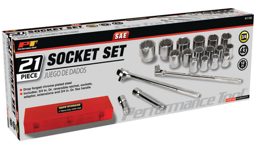 Performance Tool 21-Piece SAE 3/4 in. Drive Socket Set W1180 - packaging