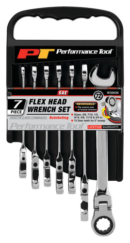 Performance Tool 7-Piece SAE Flex Head Ratcheting Wrench Set W30636 - packaging