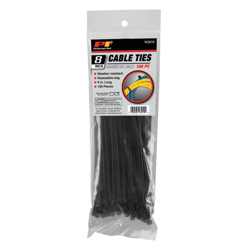 Performance Tool 100-Piece 8 in. Cable Tie Set Black W2910 - packaging