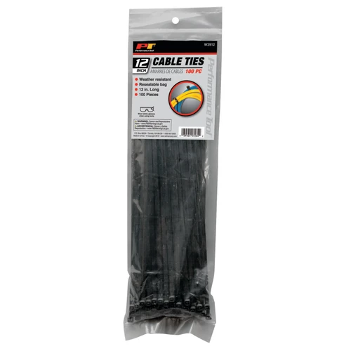 Performance Tool 100-Piece 12 in. Cable Tie Set Black W2912 - packaging