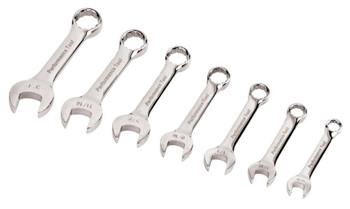 Performance Tool 7-Piece SAE Stubby Wrench W30507 - front view