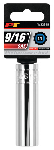 Performance Tool 1/2 in. Drive 12-Point Deep Socket 9/16 in. W32618 - packaging