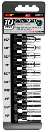 Performance Tool 10-Piece 1/4 in. Drive SAE Socket Set W36002 - packaging