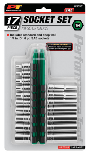 Performance Tool 17-Piece 1/4 in. Drive SAE Socket Set W36301 - packaging