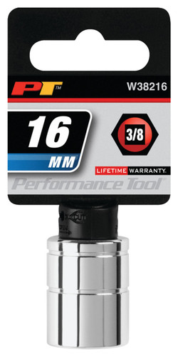 Performance Tool 3/8 in. Drive Socket 16mm W38216 - packaging
