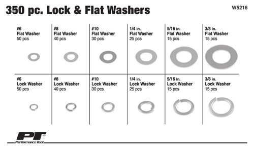 Performance Tool 350-Piece Lock & Flat Washer Assortment W5216 - diagram