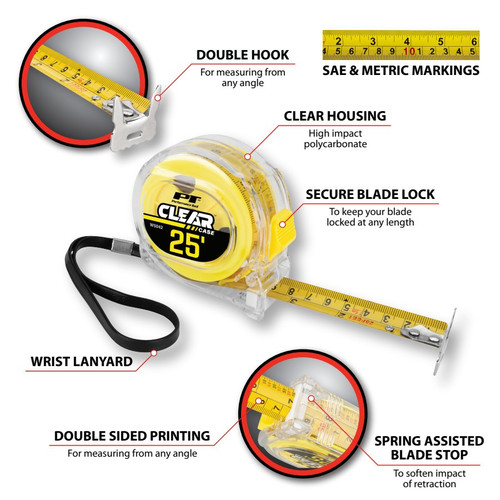 Performance Tool 25 ft./ 7.5M Clear Tape Measure W5042 - diagram