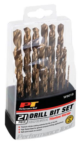 Performance Tool 21-Piece Twist Drill Set Titanium Coated W9018 - front view