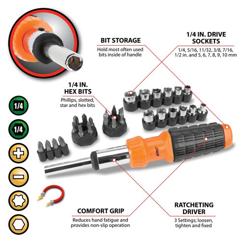 Performance Tool 34-Piece Socket and Bit Driver Set W9082 - diagram