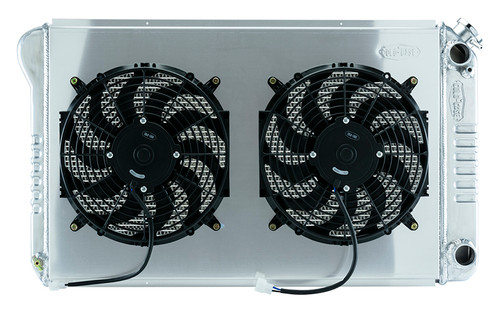 Aluminum Radiator and Dual 14 in Fan Kit - LS Swap, 21 in Tall, Automatic Transmission GMT556A21SSK