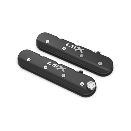 Tall LS Valve Cover with LSX Logo - Satin Black Machined Finish 241-407 - front view