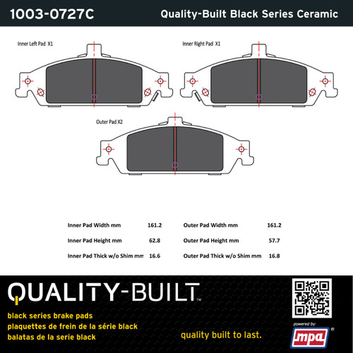 Quality-Built Black Series Ceramic Brake Pads with Hardware 1003-0727C - diagram