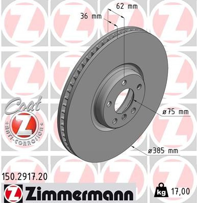 Zimmermann Coat Z Front Left Disc Brake Rotor - 385 mm 150.2917.20 - front view