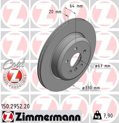 Zimmermann Coat Z Rear Left Disc Brake Rotor - 330 mm 150.2952.20 - front view