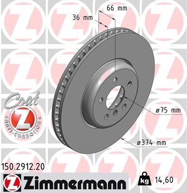 Zimmermann Coat Z Front Left Disc Brake Rotor - 374 mm 150.2912.20 - front view