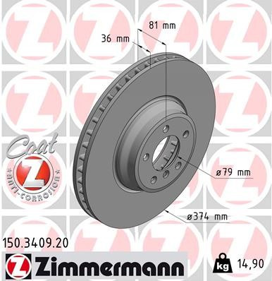 Zimmermann Coat Z Front Disc Brake Rotor - 374 mm 150.3409.20 - diagram