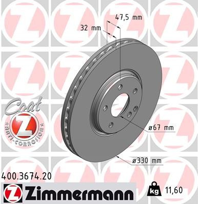 Zimmermann Coat Z Front Disc Brake Rotor - 330 mm 400.3674.20 - front view