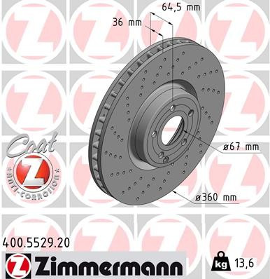 Zimmermann Coat Z Front Disc Brake Rotor - 360 mm 400.5529.20 - front view