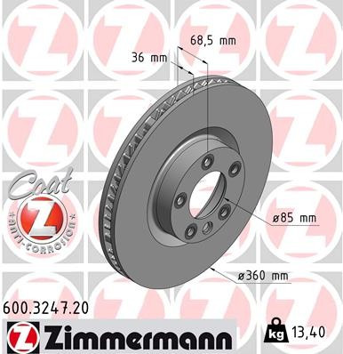 Zimmermann Coat Z Front Left Disc Brake Rotor - 360 mm 600.3247.20 - diagram