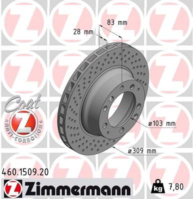 Zimmermann Coat Z Rear Left Disc Brake Rotor - 309 mm 460.1509.20 - diagram