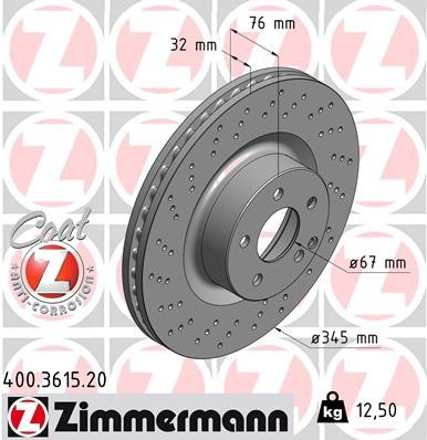 Zimmermann Coat Z Front Disc Brake Rotor - 345 mm 400.3615.20 - front view