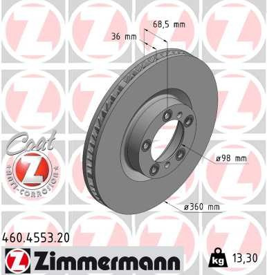 Zimmermann Coat Z Front Left Disc Brake Rotor - 360 mm 460.4553.20 - front view