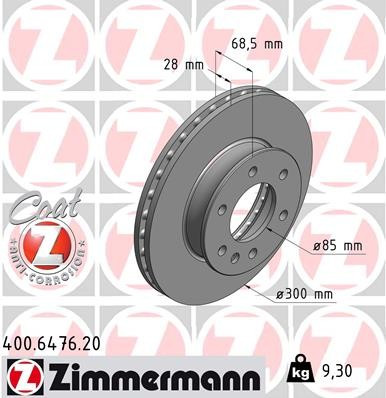 Zimmermann Coat Z Front Disc Brake Rotor - 300 mm 400.6476.20 - front view
