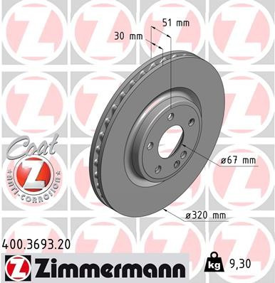 Zimmermann Coat Z Front Disc Brake Rotor - 320 mm 400.3693.20 - front view