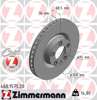Zimmermann Coat Z Front Disc Brake Rotor - 368 mm 460.1575.20 - diagram