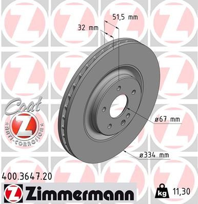 Zimmermann Coat Z Front Disc Brake Rotor - 334 mm 400.3647.20 - front view