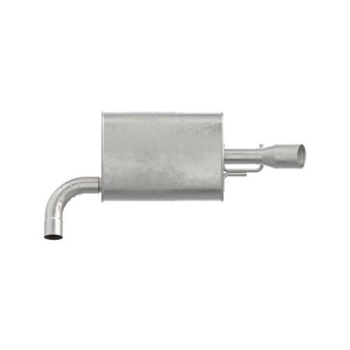 Left Quiet-Flow SS Direct Fit Exhaust Muffler Assembly 2.25 in Inlet (ID) 3 in Outlet (OD) 73038 - angled view
