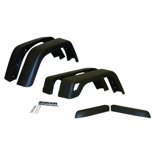 Crown Automotive 55254918K76 6-Piece Wide Black Textured Fender Flare Kit - Fits 1997-2006 Jeep TJ Wrangler (6.625\ w/ Extensions)"