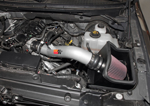 K&N 77-2585KS Typhoon Cold Air Intake System for 2011-2014 Ford F-150 - Silver Tube, Red Filter, 11.91 HP Gain, CARB Legal